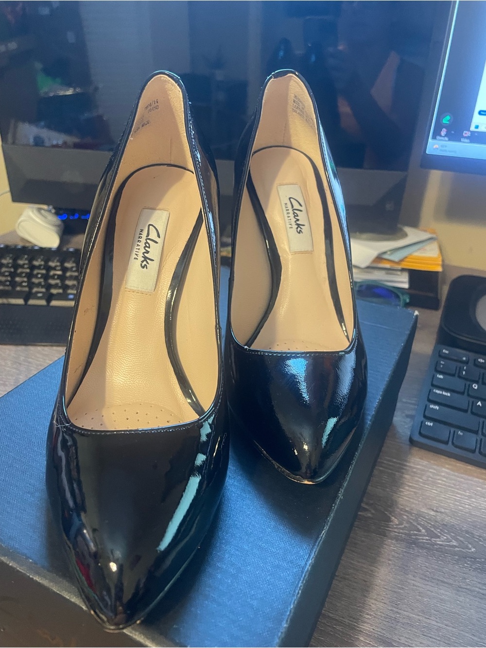 Clarks Black Patent Pointed-Toe Heels